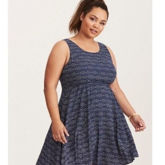torrid 2X open back challis skater dress plus size Nagy blue 10839046 0685 - Picture 2 of 14